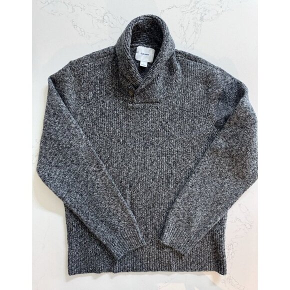 Old Navy Men Shawl Neck Pullover Gray Long Sleeve Sweater Button Size Large - Picture 1 of 10